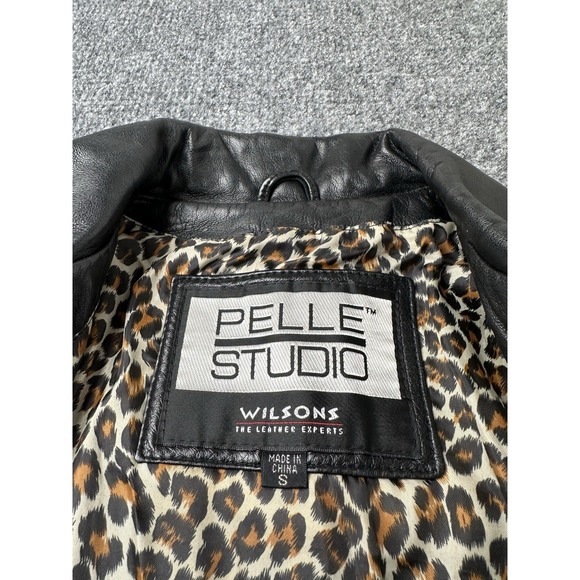 Womens Pelle Studio Wilsons Black Leather Zip Jacket Leopard Lined, Size S - Picture 6 of 10